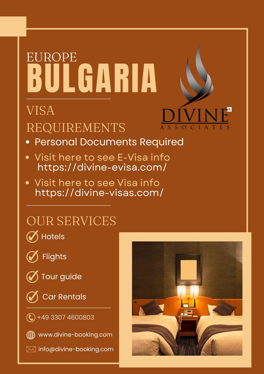 DivineAssociat's tweet image. Discover Europe: Bulgaria with Divine Associates Ltd. 🇧🇬✨Visa ✅ | Car Rental 🚗 | Hotel Booking 🏨 | Expert Tour Guides 🗺️
#DivineTravel #Bulgaria #TravelBulgaria #ExploreBulgaria #VisitEurope #EuropeanAdventures #DiscoverWithDivine #TravelMadeEasy #TravelExperts