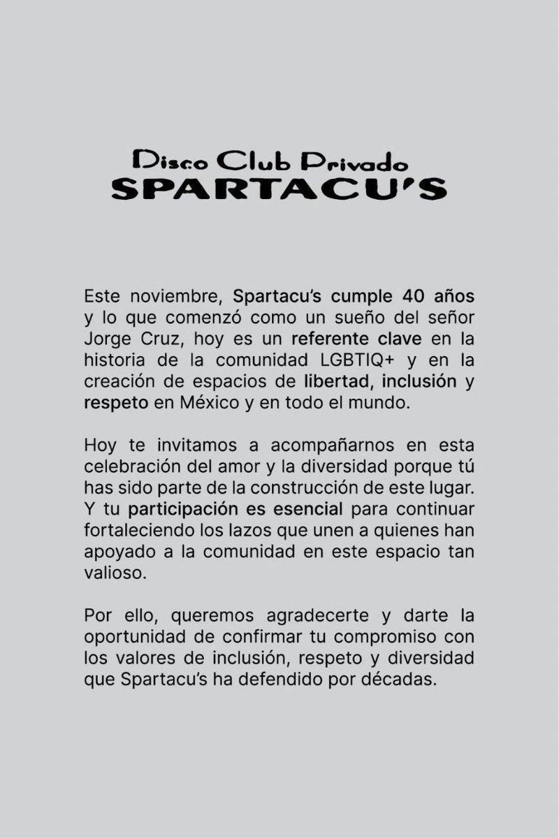 Francisco Fortis (@fortismx) on Twitter photo Gracias por la invitación SPARTACU’S Disco. Recuerdo que el Sr. Jorge Cruz fue el primero en creer en <a href="/revistaboysmx/">Revista BoysMx</a> Gracias (qepd) 🙏🏼🪩 #señordiscoteque Nos vemos hoy en SPARTACU’S 40 años. 🎂 Gracias por la invitación SPARTACU’S Disco. Recuerdo que el Sr. Jorge Cruz fue el primero en creer en <a href="/revistaboysmx/">Revista BoysMx</a> Gracias (qepd) 🙏🏼🪩 #señordiscoteque Nos vemos hoy en SPARTACU’S 40 años. 🎂