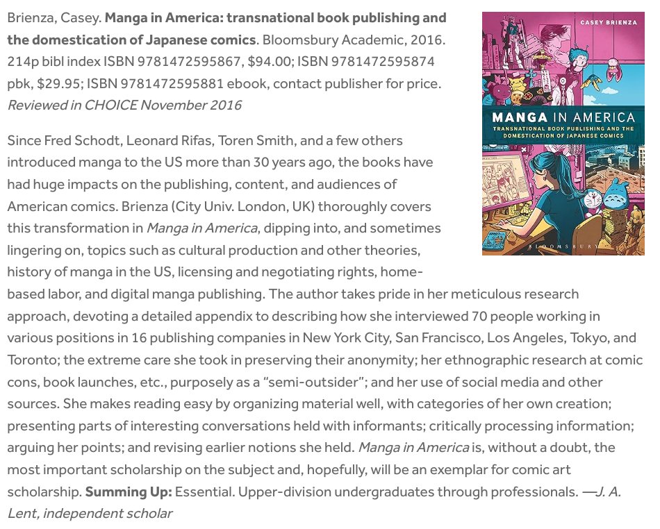 CaseyBrienza's tweet image. This book review written by John A. Lent (formerly of Temple University), world-renowned comics scholar, was among the most glowing 'Manga in America' ever received.