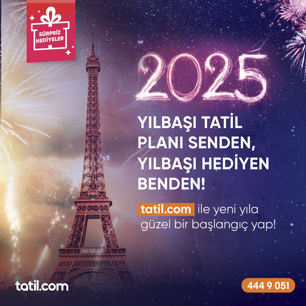 Tatil.com’la tatilini yap, hediyeleri kap! 😍🎁 Yılbaşı tatili ve tüm #tatil planın için hemen ara! 
📞444 9 051