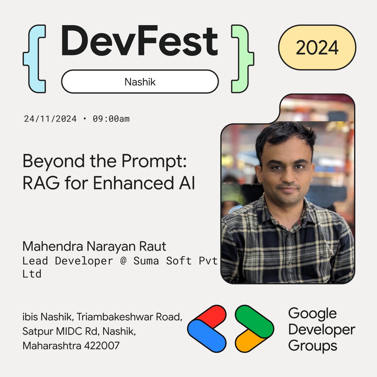 🎤 Excited to introduce <a href="/mahendraraut/">Mahendra Raut</a> at #DevFestNashik2024! 📷 Join their session on Building Beyond Prompt and explore real-world AI with Retrieval-Augmented Generation (RAG) 📷📷 Unlock next-level AI solutions! 📷 #GDGNashik#AI #RAG #DevFest2024 #TechInnovation