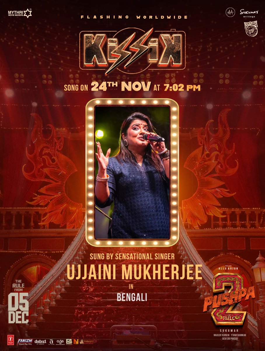 Rednool (@rednoolofficial) on Twitter photo Here are the energetic voices of #Kissik that will rule your music charts from Nov 24, 7:02 PM 💥💥
Telugu, Tamil & Kannada sung by🎙️ <a href="/Sublahshini/">Sublahshini</a>
Hindi sung by 🎙️ <a href="/Sublahshini/">Sublahshini</a> & <a href="/LothikaJha/">Lothika Jha</a>
Malayalam sung by🎙️ #PriyaJerson
Bengali sung by🎙️ <a href="/UjjainiMjee/">Ujjaini Mukherjee</a>
An Icon Star Here are the energetic voices of #Kissik that will rule your music charts from Nov 24, 7:02 PM 💥💥
Telugu, Tamil & Kannada sung by🎙️ <a href="/Sublahshini/">Sublahshini</a>
Hindi sung by 🎙️ <a href="/Sublahshini/">Sublahshini</a> & <a href="/LothikaJha/">Lothika Jha</a>
Malayalam sung by🎙️ #PriyaJerson
Bengali sung by🎙️ <a href="/UjjainiMjee/">Ujjaini Mukherjee</a>
An Icon Star