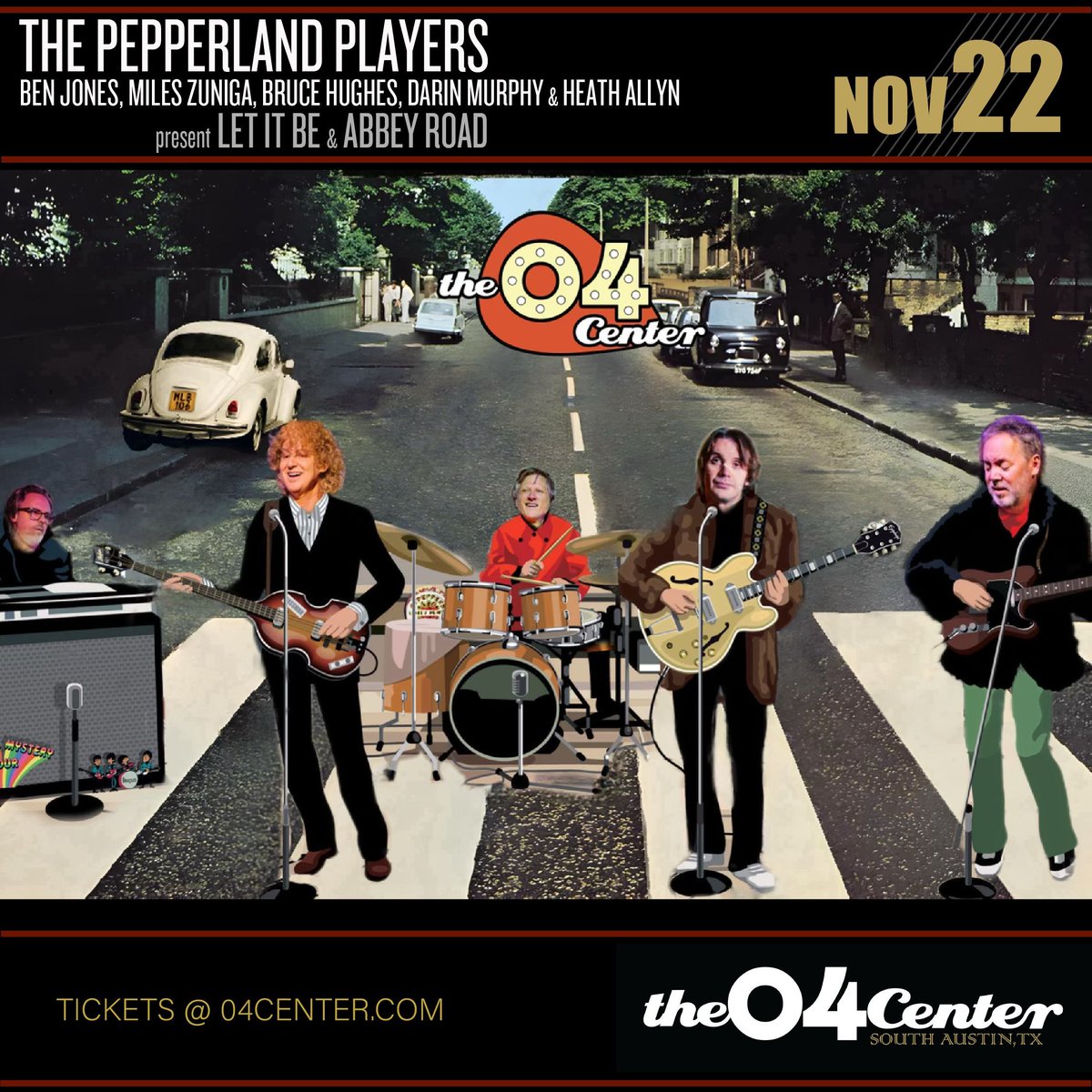 TONIGHT: The Pepperland Players ft. Ben Jones, Bruce Hughes, Darin Murphy, Heath Allyn &amp; Miles Zuniga present Let It Be &amp; Abbey Road! Doors at 7, show at 8pm. Only a few tickets remain, purchase yours online now to secure your spot 🎟️ buff.ly/3UXnUi1