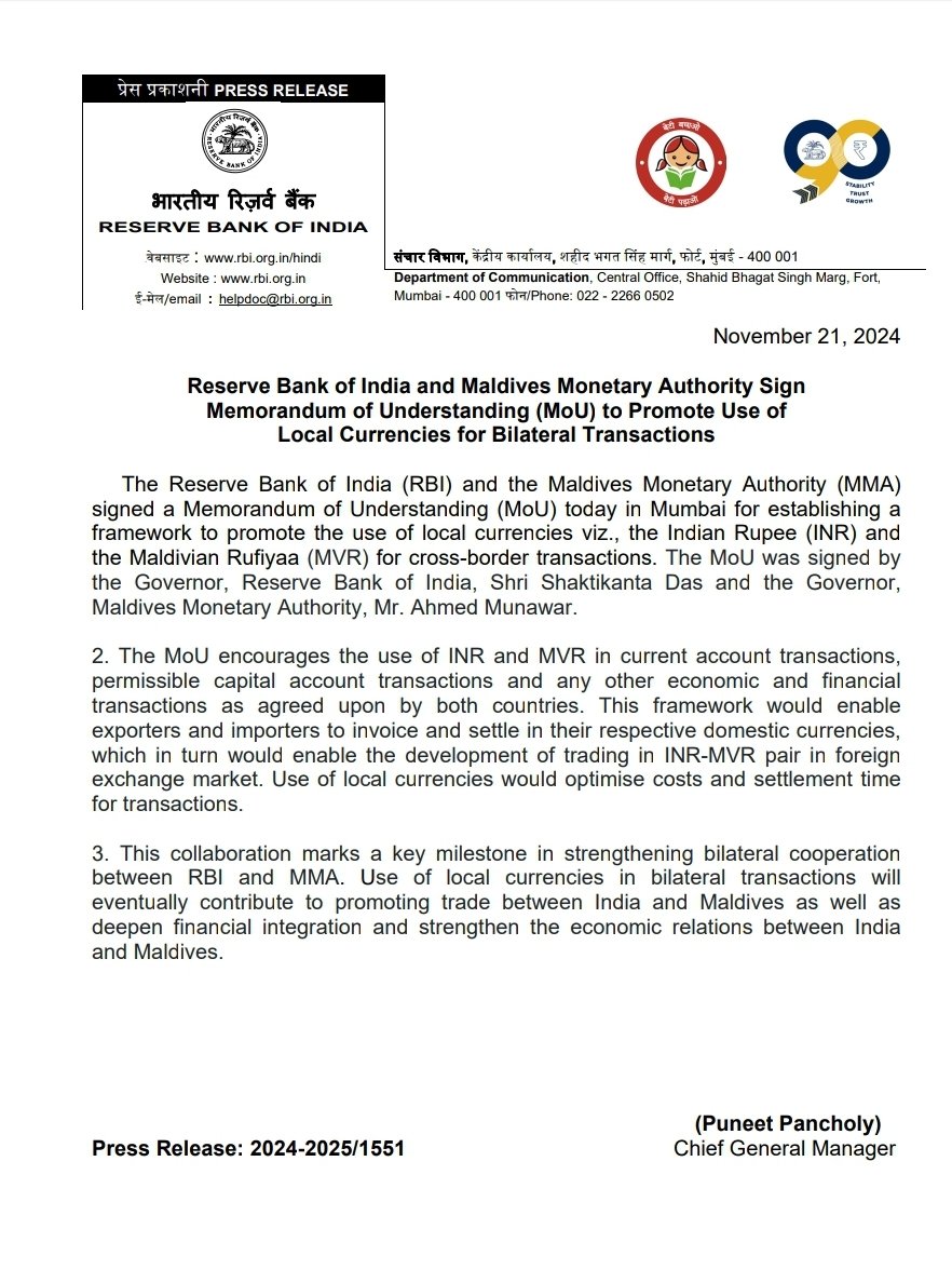 This is a concrete step towards the realisation of the joint vision of the two leaders of 🇮🇳 🇲🇻 and conveys the readiness of both sides to achieve time-bound and effective implementation of those decisions.