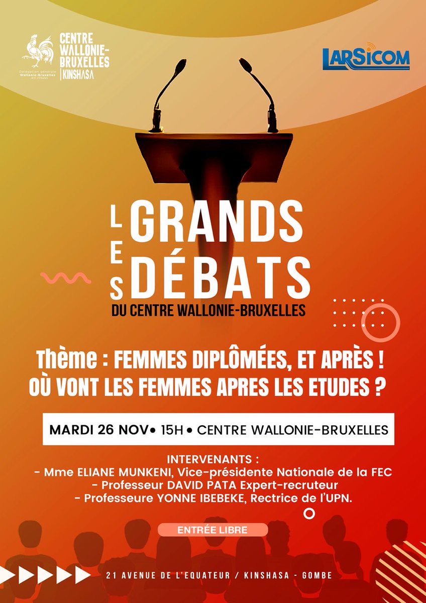 Pierre N'sana Bitentu (@pnsana) on Twitter photo En nombre dans nos facs, les filles se font rares sur le terrain professionnel. CWB et <a href="/Larsicomrdcongo/">Larsicom 🇨🇩</a> s’interrogent et interrogent. Mardi 26nov à 15h. <a href="/ligodipatient/">Patient LIGODI</a> <a href="/KBenardDende/">Karim Benard Dende</a> <a href="/Ange_kason/">Ange Kasongo Adihe</a> <a href="/MadiKadima/">KADIMA-NZUJI Madimba, PhD</a> <a href="/LaPIJ_ULB/">LaPIJ</a> @Kingli En nombre dans nos facs, les filles se font rares sur le terrain professionnel. CWB et <a href="/Larsicomrdcongo/">Larsicom 🇨🇩</a> s’interrogent et interrogent. Mardi 26nov à 15h. <a href="/ligodipatient/">Patient LIGODI</a> <a href="/KBenardDende/">Karim Benard Dende</a> <a href="/Ange_kason/">Ange Kasongo Adihe</a> <a href="/MadiKadima/">KADIMA-NZUJI Madimba, PhD</a> <a href="/LaPIJ_ULB/">LaPIJ</a> @Kingli