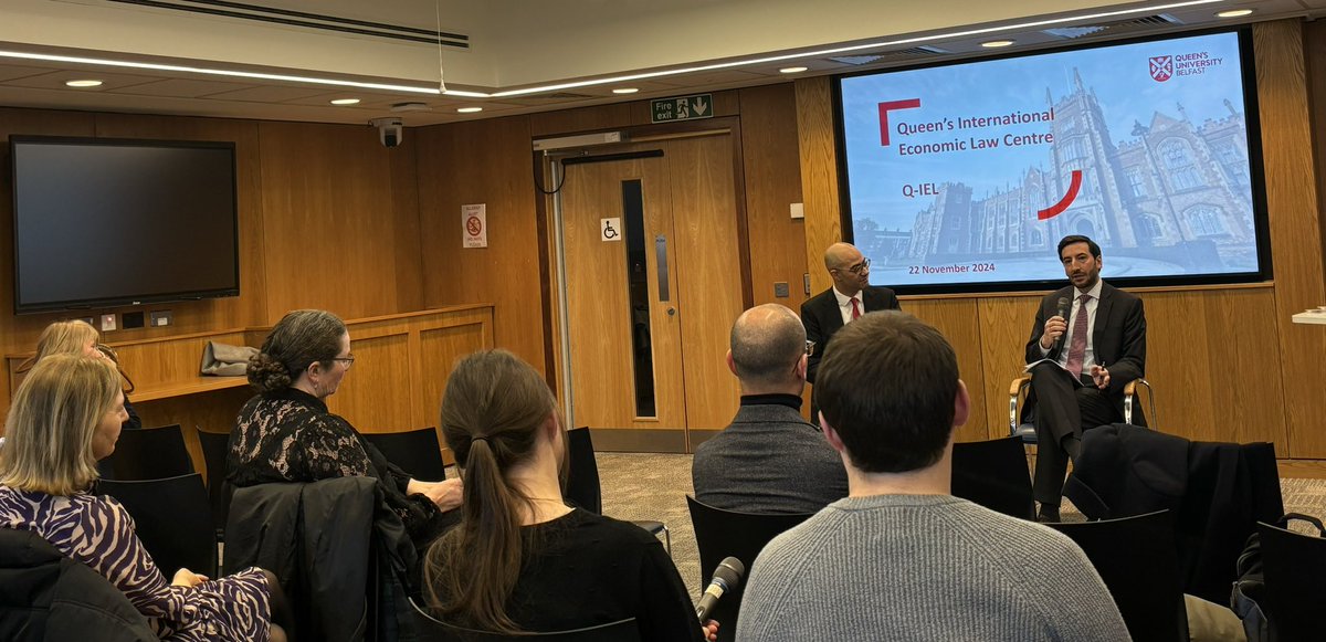 Delighted to attend the launch of our new Centre for International Economic Law and to hear a fantastic keynote from <a href="/WillsSantiago/">Santiago Wills</a>, Director of the WTO General Council. Well done <a href="/BillyMeloAraujo/">Billy Melo Araújo</a> and colleagues <a href="/qubschooloflaw/">QUB School of Law</a> and best of luck with this exciting new venture!