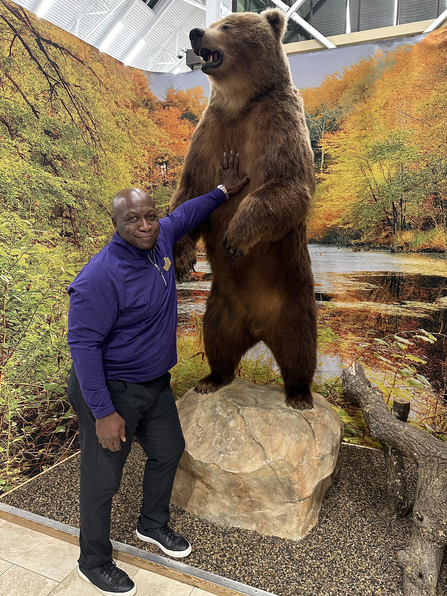 Grizzly Bear Standing Next To Man