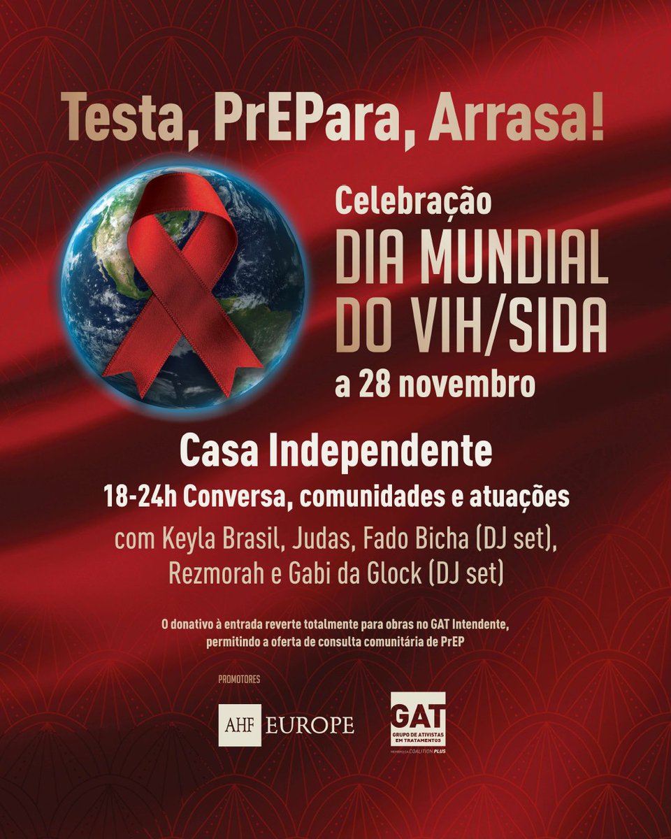As nossas Comunidades sabem que a prevenção também é celebração, por isso propomos para este Dia Mundial do #VIH e #Sida: Testa 🩸 PrEPara 💊 Arrasa! 💃🪭 Sabe mais em gatportugal.org/eventos/testa-…