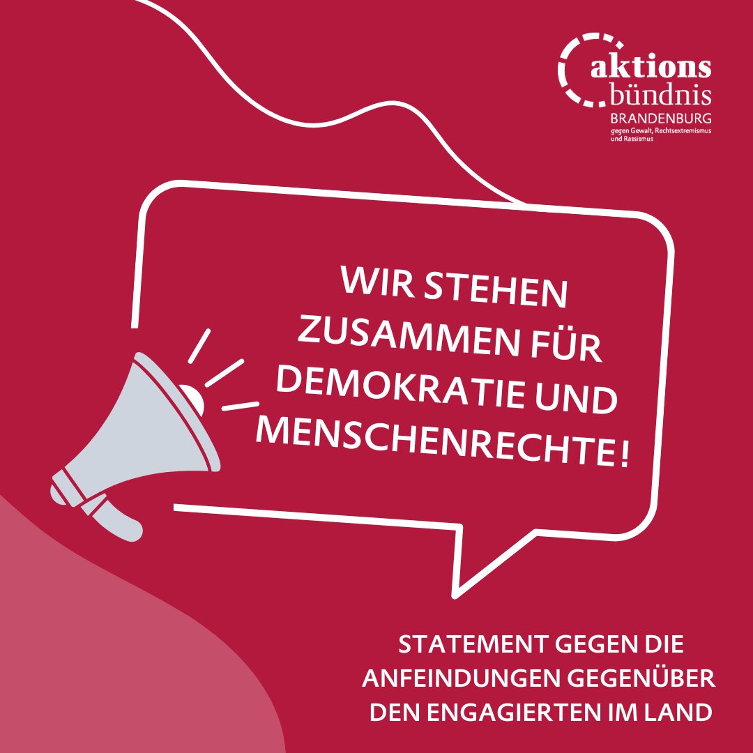 Wir lassen uns nicht einschüchtern. "Wir stehen zusammen für Demokratie und Menschenrechte!", so unsere Erklärung, die wir am 21. November 2024 in Potsdam verabschiedet haben &amp; die sich auch an die künftige Landesregierung richtet: aktionsbuendnis-brandenburg.de/wir-stehen-zus… #BrandenburgSolidarisch