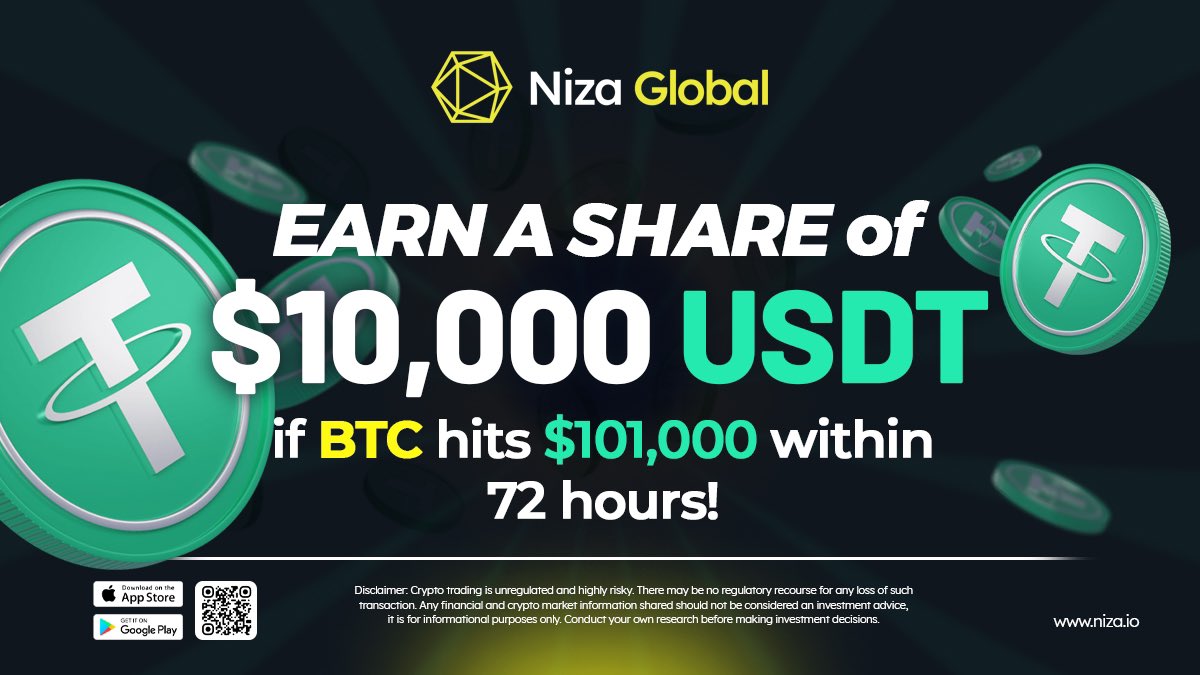 🚨 #Giveaway #Alert 🚨
Earn a share of $10,000 if BTC hits $101,000 within 72 hours! 💰

To participate:

1. Follow <a href="/nizacoin/">Niza.io Exchange</a>
2. RT this post
3. Comment something about Niza Coin
4. Like our 5 most recent posts on 
<a href="/nizacoin/">Niza.io Exchange</a> 

#niza #bitcoin