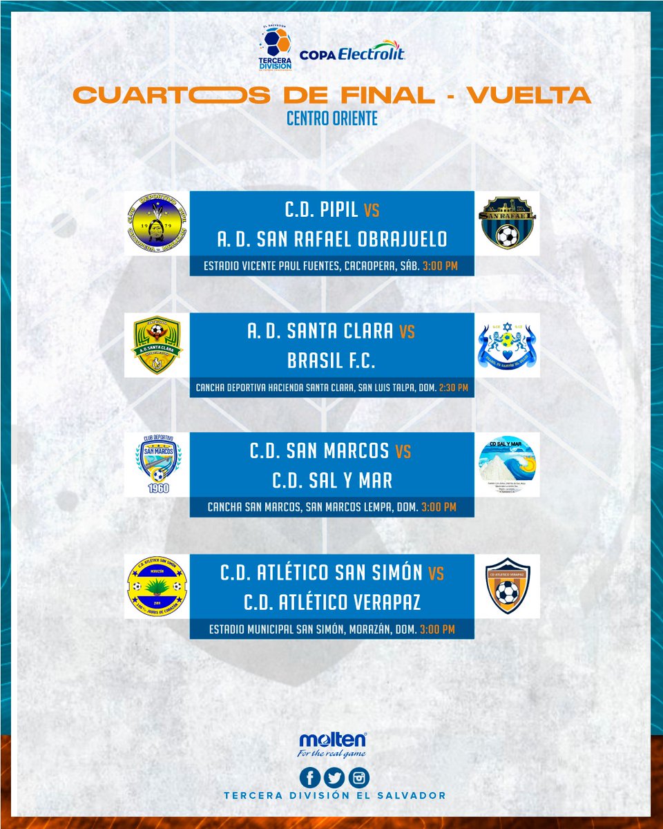tercerafutbolsv's tweet photo. ¡CON VISTA A SEMIFINALES! 👀

Este fin de semana conoceremos a los semifinalistas de cada zona del #Apertura2024 cuando se jueguen los partidos de vuelta de cuartos de final. Buenos Aires buscará revertir el global de su serie ante Santo Tomás ⚽🥅🔥

#TerceraSV #CopaElectrolit https://t.co/KR80Vgyrdi