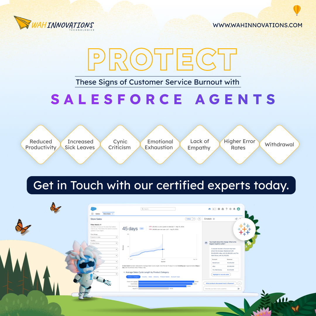 Customer Service Burnout can manifest in many ways. If you notice any of them, it is important to take quick action.

To avoid future burnout, consider leveraging Salesforce Agents.
 
Call at: +91 932 991 1531
.
#SalesforceExperts #Salesforce #CustomerExperience #wahinnovations