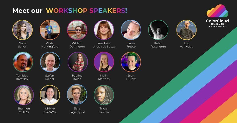 🌈 Meet our workshop speakers🌈

We’re happy to announce the first speakers of our awesome lineup for our ColorCloud  workshops on thursday 24. April 2025!🎉🤩

➡️Check out their workshops here: buff.ly/40XO4F0 

#ColorCloud2025 #ColorCloud #Workshop