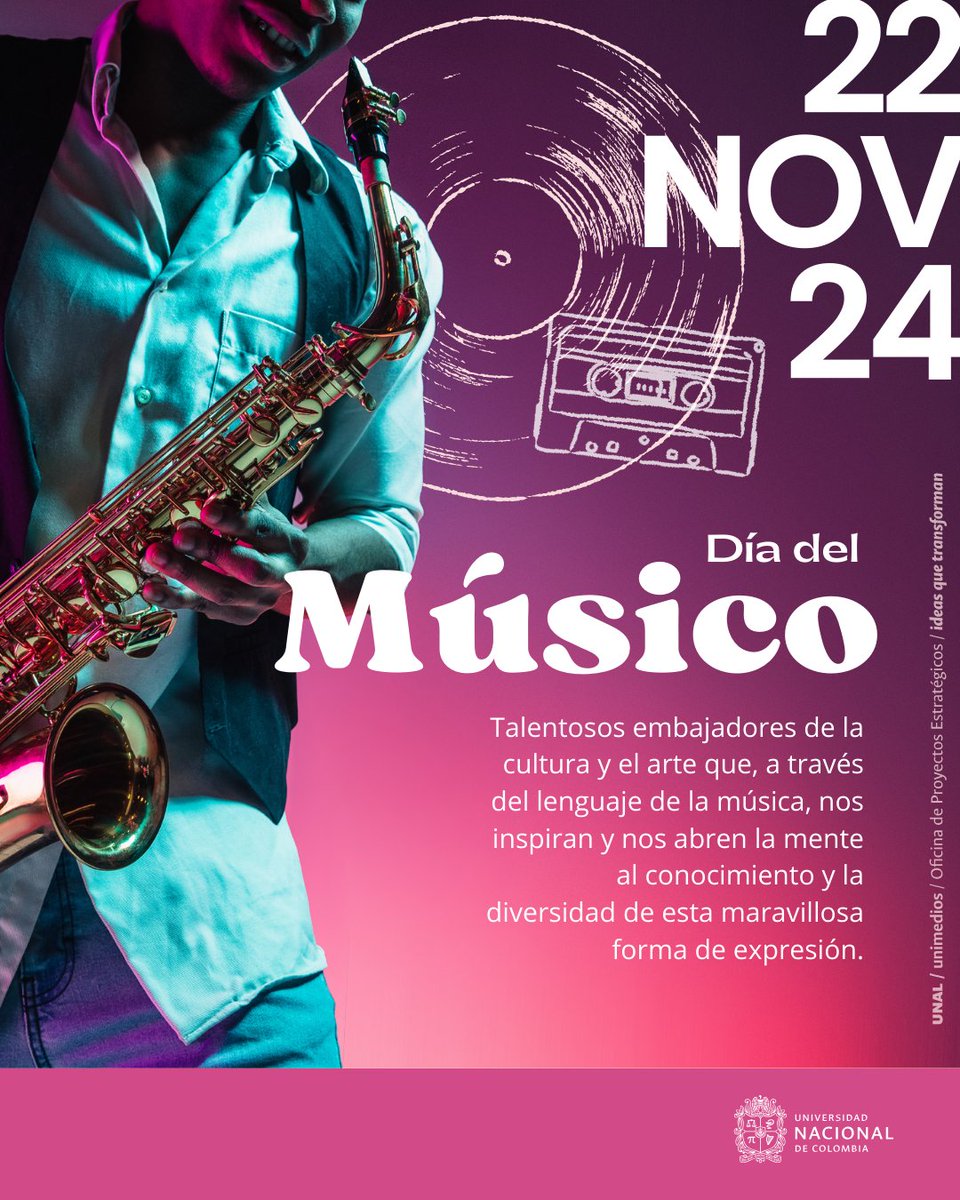 #ComunidadUNAL 🎵 Hoy celebramos a los músicos que nos regalan inspiración a través de la cultura y el arte: su talento es un orgullo para todos los que hacemos parte de esta gran institución 🎶 ¡Feliz #DíaDelMúsico! <a href="/Facultad_Artes/">Facultad de Artes Universidad Nacional de Colombia</a> | #SomosUNAL