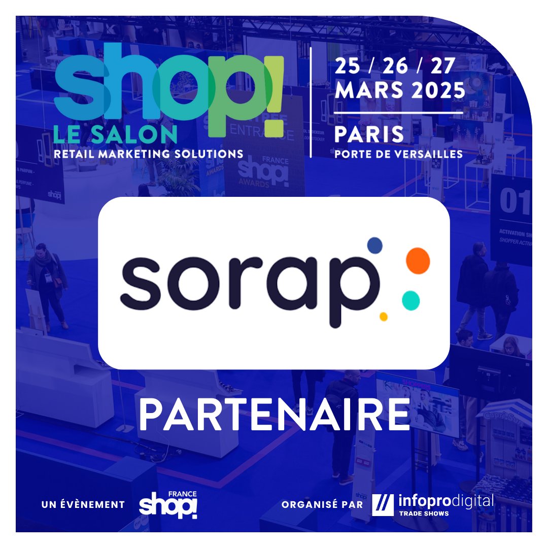 SHOP_LeSalon's tweet image. 🤝 𝗣𝗔𝗥𝗧𝗘𝗡𝗔𝗜𝗥𝗘 | Merci au SORAP
SHOP! le Salon est partenaire du #SORAP, organisation professionnelle qui rassemble les principaux prestataires de services de la relation commerciale. 
➡ sorap.fr

📆 25 &amp;gt; 27 mars 2025 - Paris
#retail #event #merchandising