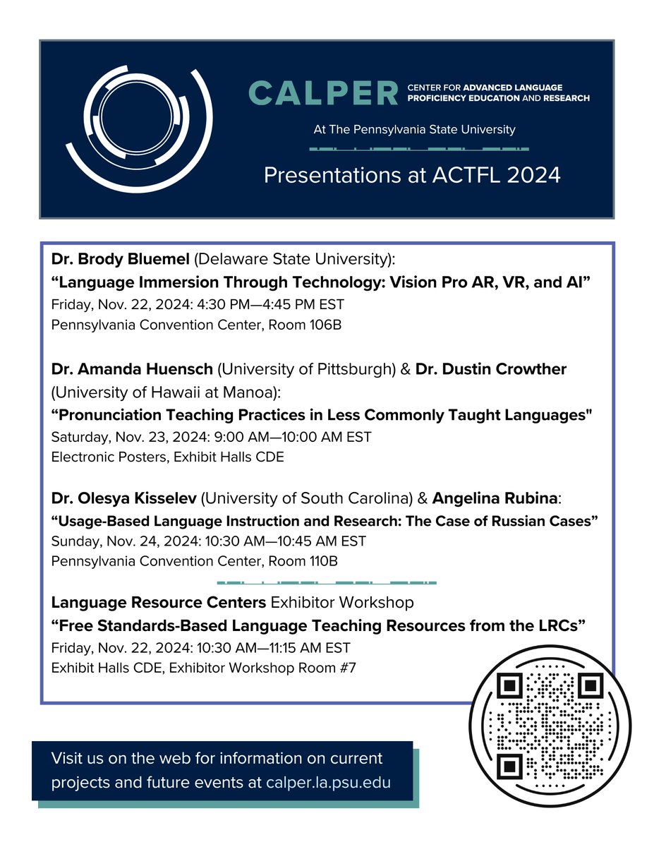 Join us today, Friday, Nov. 22 from 10:30 AM—11:15 AM EST in Workshop Room #7 for the LRC Exhibitor Workshop “Free Standards-Based Language Teaching Resources from the LRCs.” We also invite you to our CALPER presentations in the flyer attached!