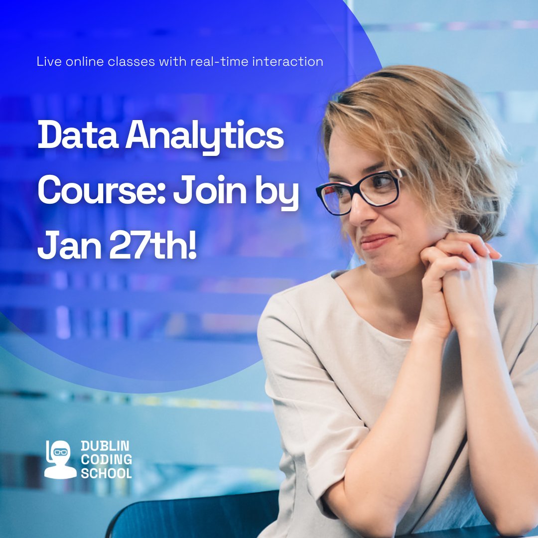 DublinCoding's tweet image. 🚀Ready to change your career? The world of data is waiting for you! Join our Data Analytics Course starting January 27th and gain the skills to unlock a whole new future. 📊
Limited spots – secure yours today! dublincoding.ie/courses/data-a…
#CareerChange #DataAnalytics #NewBeginnings