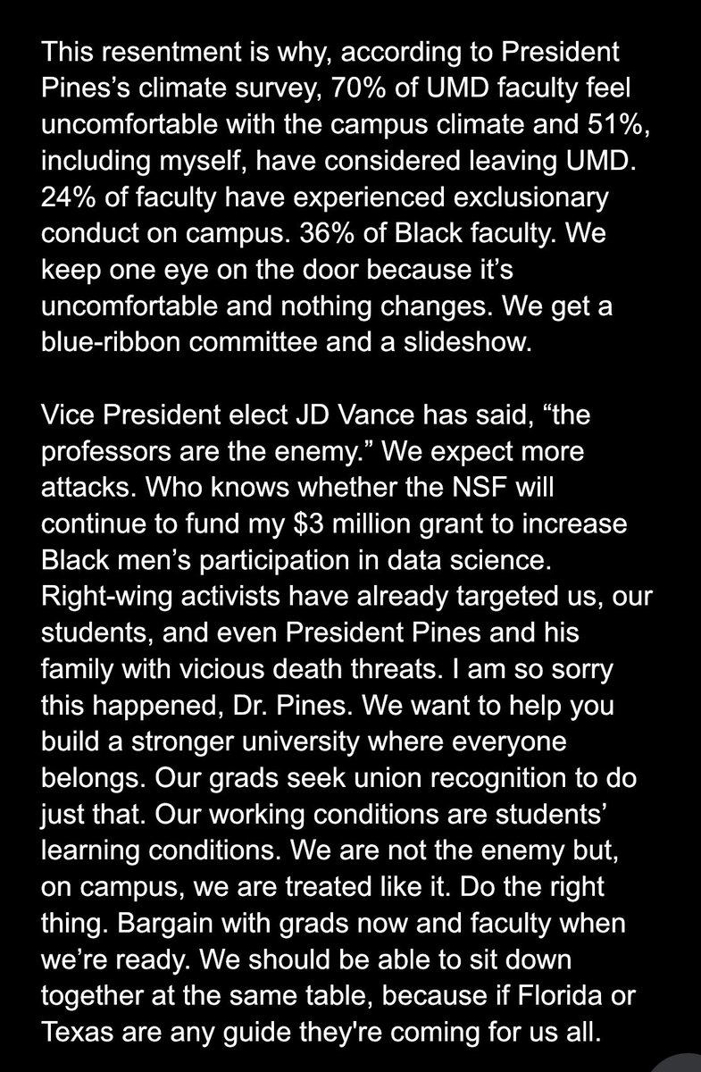 Today I went to the USM Regents meeting and spoke for <a href="/UAM_UMD/">UAM-UMD</a> and in support of <a href="/UMD_GLU/">UMD Graduate Labor Union</a>, who have supermajority support and are seeking voluntary recognition. Our working conditions are learning conditions. The right is coming for us all, management must work with us.