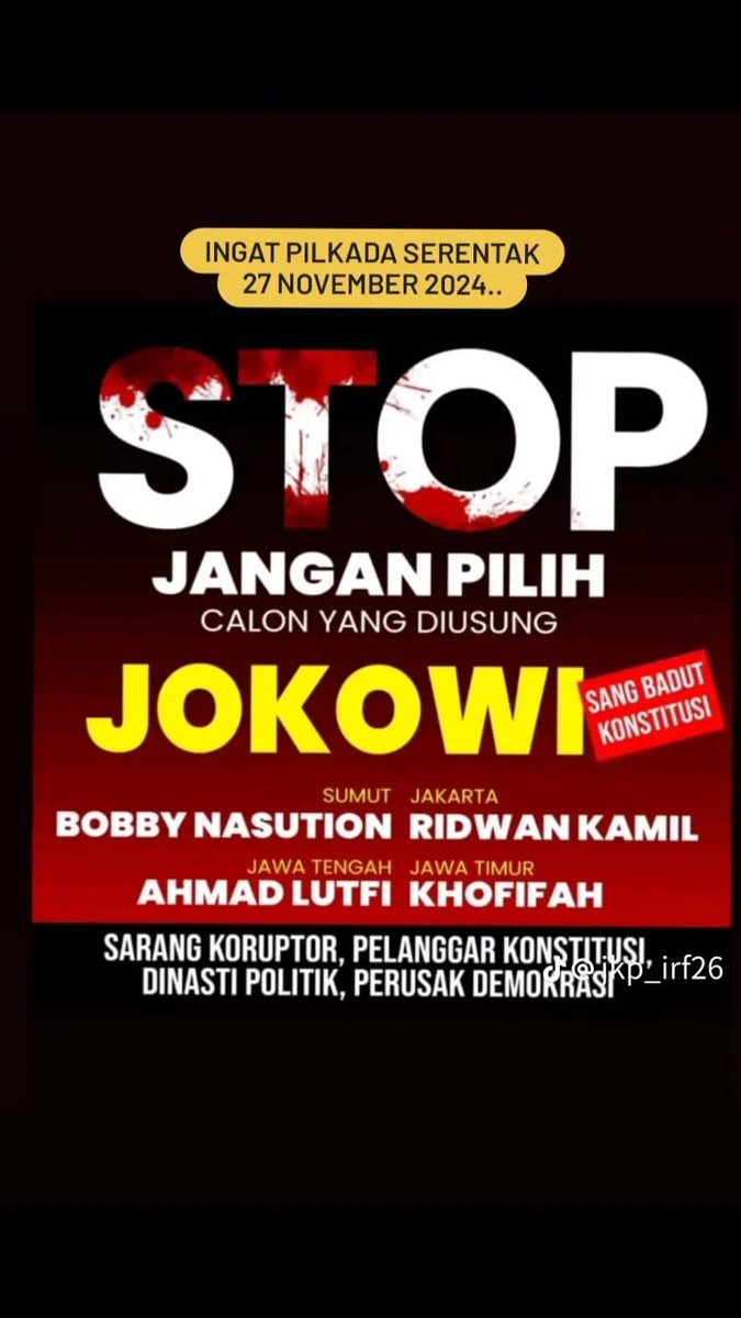 Boediantar4's tweet photo. Ingat ingat pilkada serentak 27 Nopember 2024 https://t.co/NTXYzB3ErZ