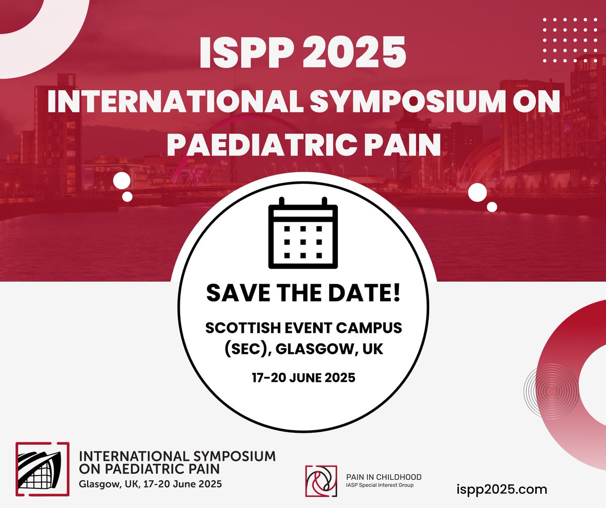 Abstract submission now open for #ISPP2025. Don't miss the chance to present at this conference as it's not often held in the UK! ispp2025.com #paediatricpain #pediatricpain