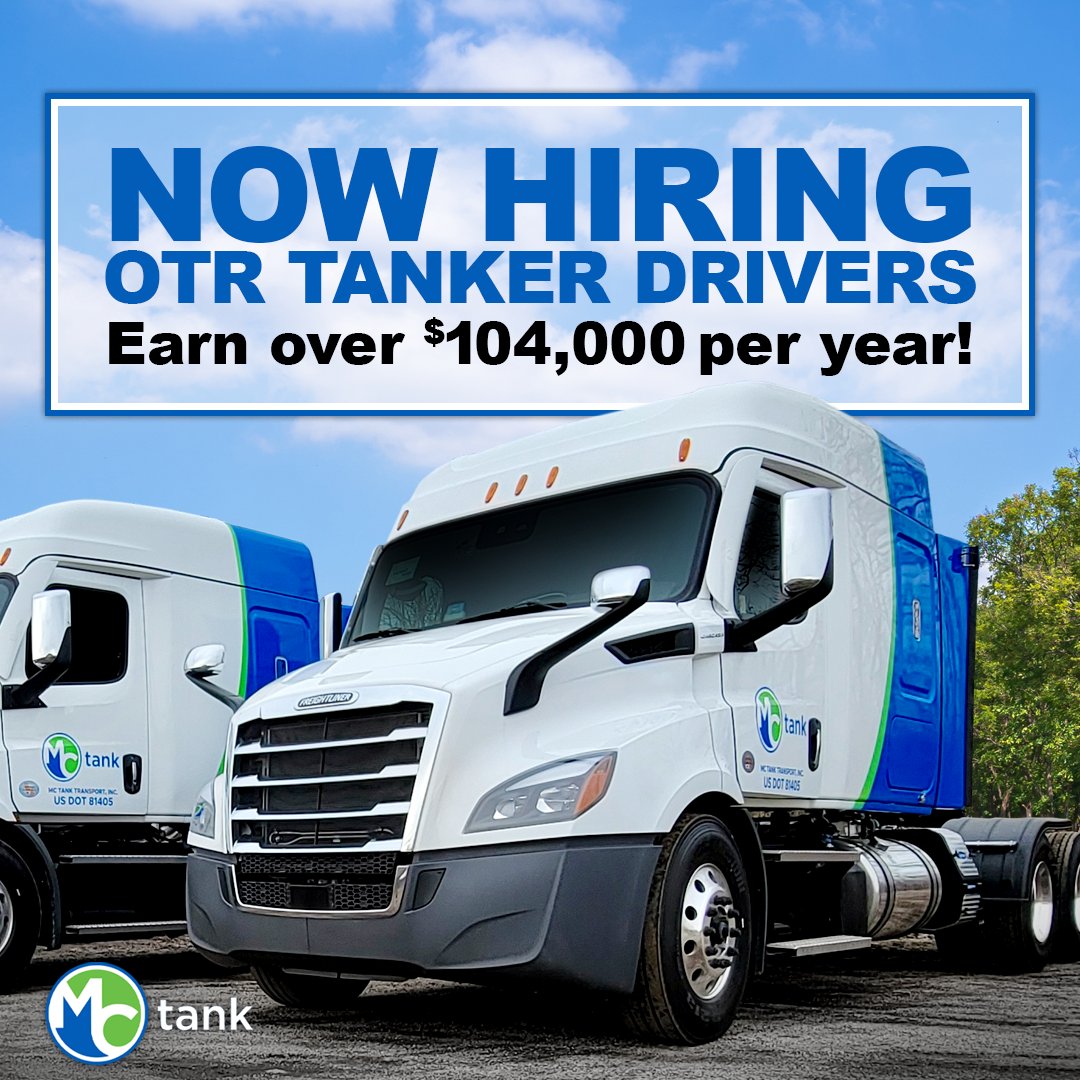 MCTankTransport's tweet photo. Earn big with MC Tank. Talk to one of our recruiters to find out how!
888-685-8302 https://t.co/OAqliiNzWq