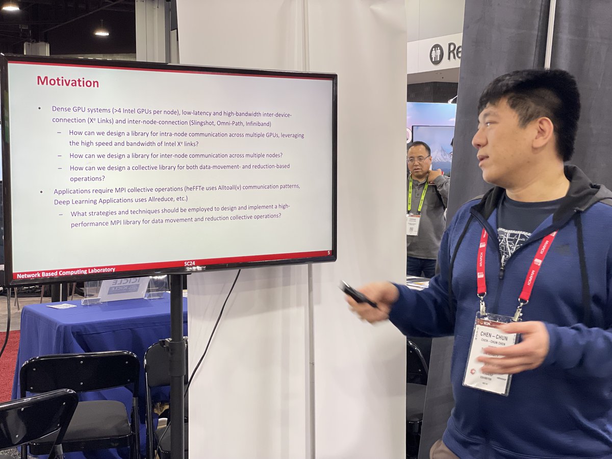 mvapich's tweet image. Today, we shout out Chen-Chun Chen of the @mvapich team for his novel designs for MVAPICH on Intel GPUs, Goutham Kuncham for his work on pre-trained models for efficient algorithm selection, and Nick Contini for his novel work on FPGAS+MPI!

#mpi #gpu #sc24 #ai #fpga #mvapich