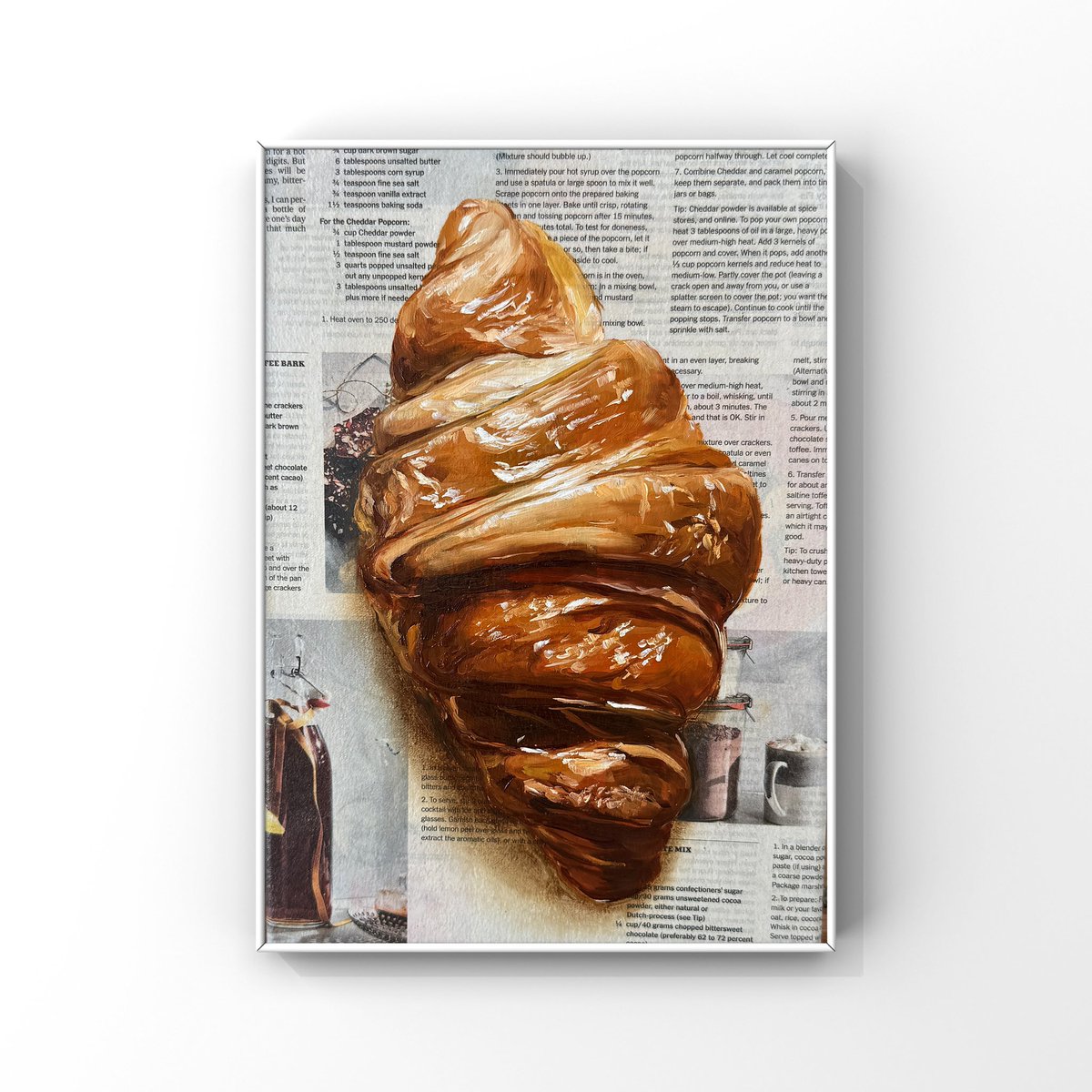 My croissant oil painting on newspaper