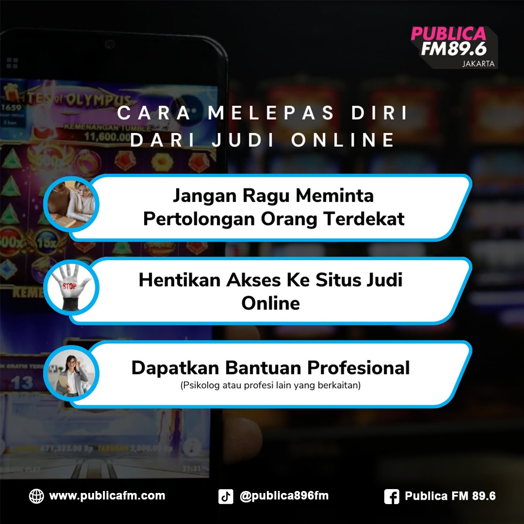 Saatnya berhenti dan memilih jalan yang lebih baik. 
Mulailah hidup tanpa ketergantungan, dan raih kebahagiaan yang sesungguhnya dan Jadilah Versi Terbaik Dirimu!

source: sekretariat kabinet

#publica896fmjakarta #publicafmjakarta #jadilahversiterbaikdirimu #stopjudionline