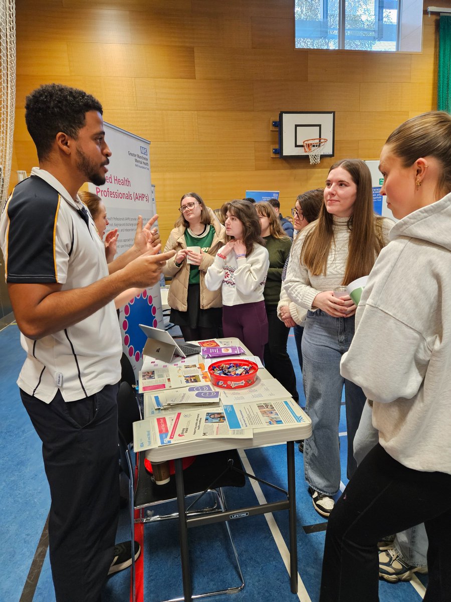 Representing <a href="/GMMH_NHS/">Greater Manchester Mental Health</a> st the AHP employability fair and panel today at MMU. Lots of interesting questions from final year students both at panel and our stall. A few familiar faces too from students and staff 😊