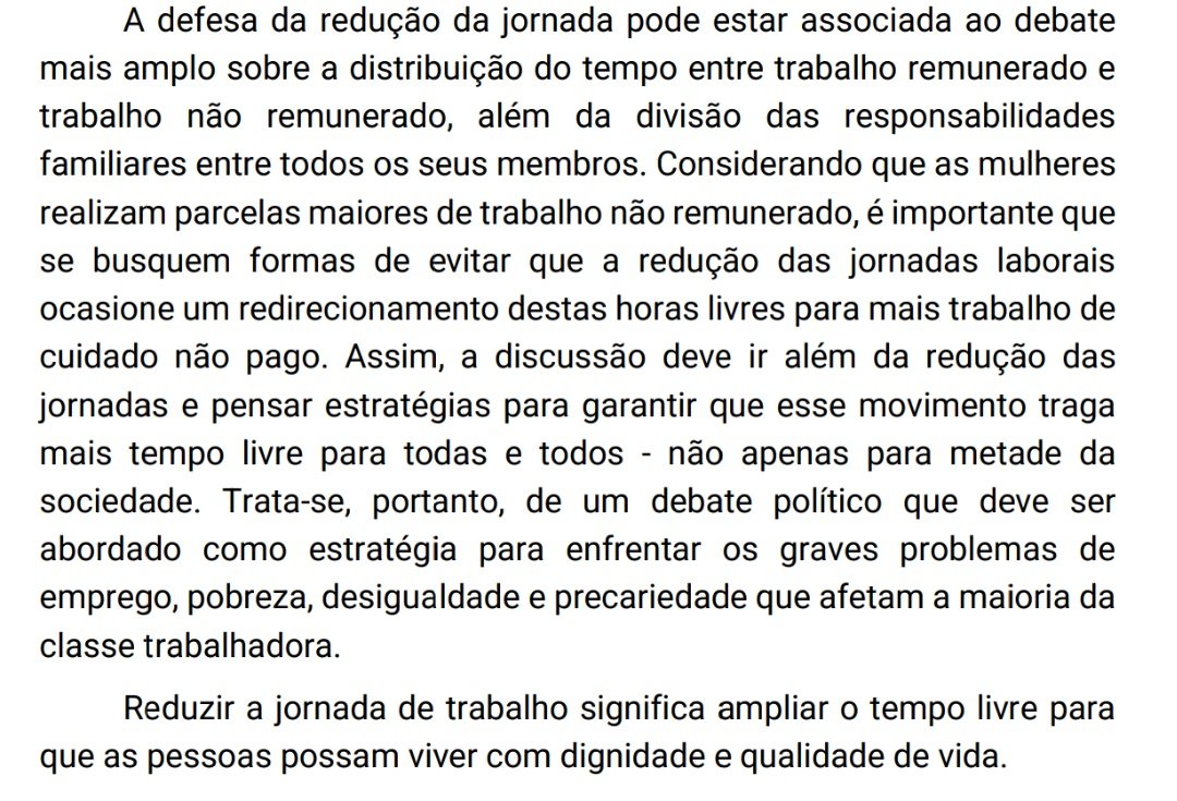 Mais um texto excelente sobre o #fimdaescala6x1, dessa vez da Rede Brasileira de Economia Feminista (REBEF), a qual <a href="/claramsaliba/">Clara</a> contribuiu!
Destaco esses parágrafos finais, que mostram um esforço essencial do texto: pensar os detalhes e consequências que devem ser +