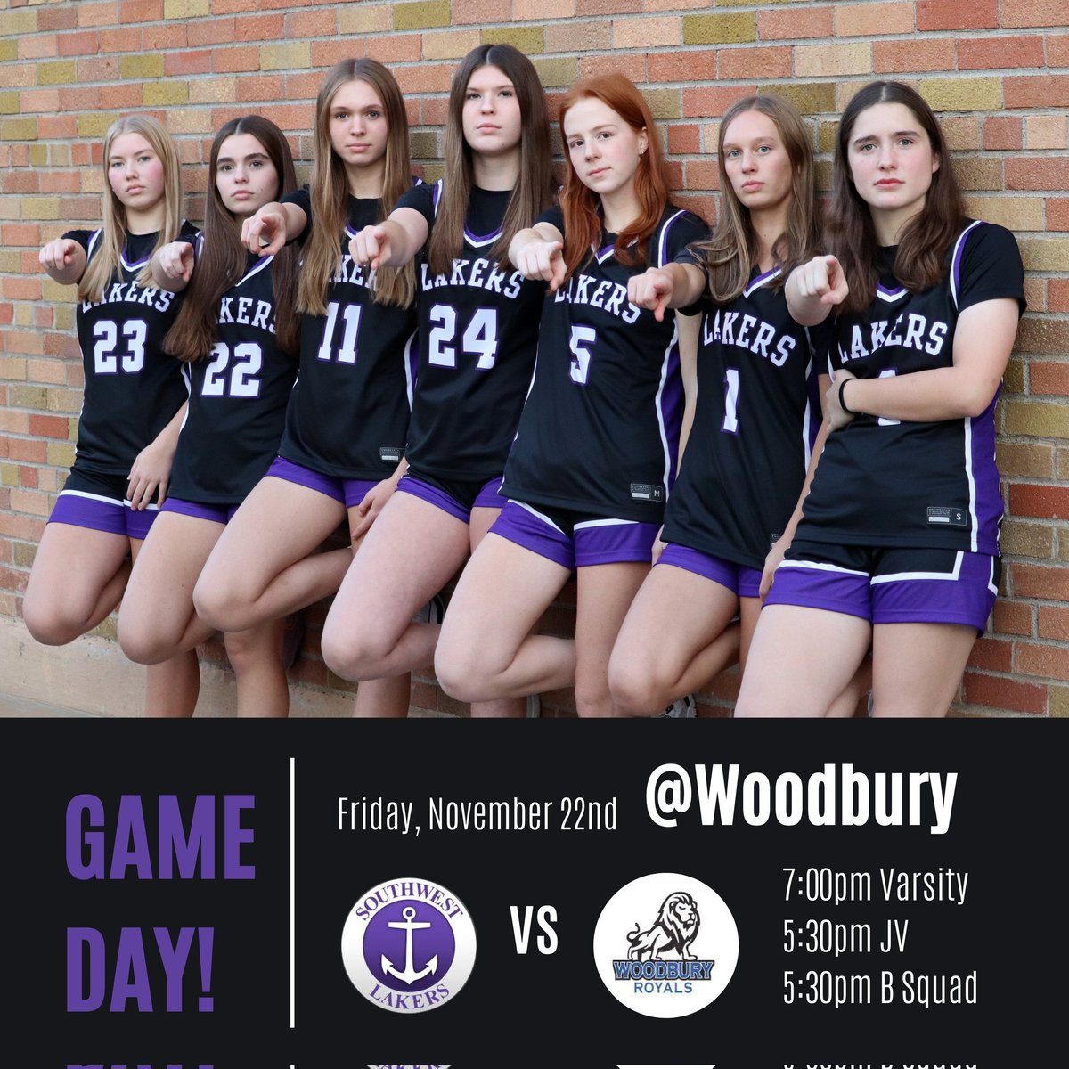 ⚠️ GAME DAY ⚠️ The season kicks off on the road tonight! 🏀  B 5:30, JV 5:30, Varsity 7:00 🏀
#lakernation #golakers⚓️ 💜🤍

📍 Woodbury HS
