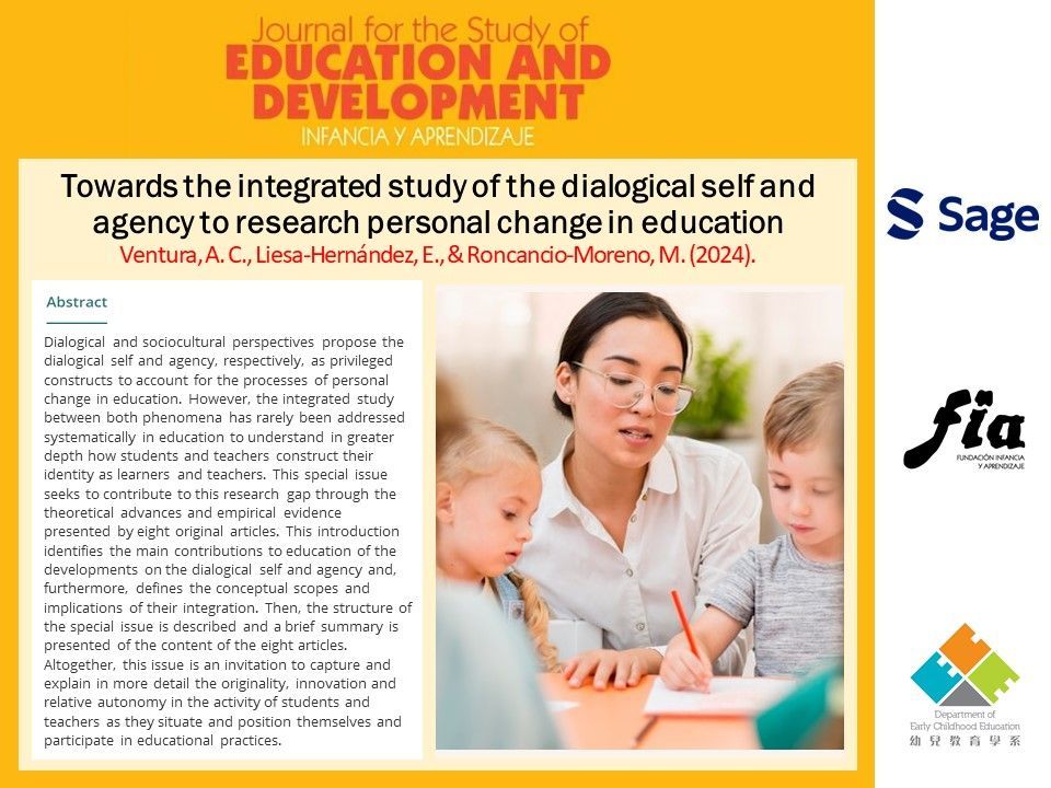 "Towards the integrated study of the dialogical self and agency to research personal change in education“
doi.org/10.1177/021037…
By Ana Clara Ventura, Eva Liesa-Hernández, and Mónica Roncancio-Moreno

#education #development #research #perspective #identity #innovation