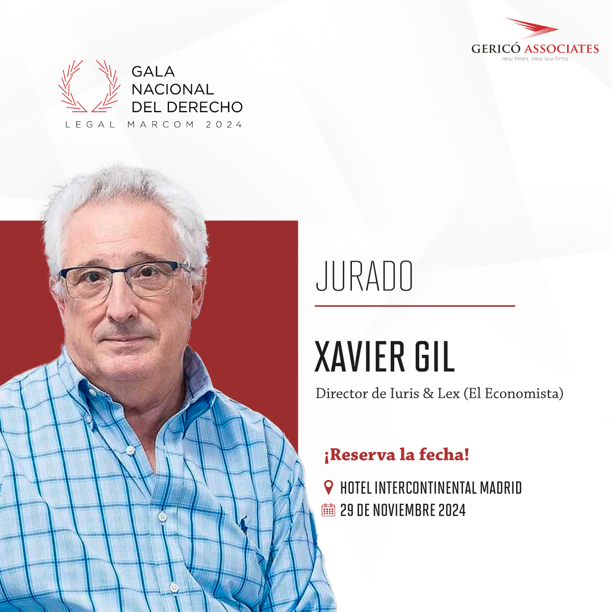 #Jurado ✨ Le damos la bienvenida a Xavier Gil Pecharromán, director de Buen Gobierno y RSC de <a href="/elEconomistaes/">elEconomista.es</a> , como miembro del jurado de la Gala Nacional del Derecho - Legal Marcom Awards 2024.

¡Es un placer contar contigo un año más, Xavier! 👏👏

#LegalMarcom2024