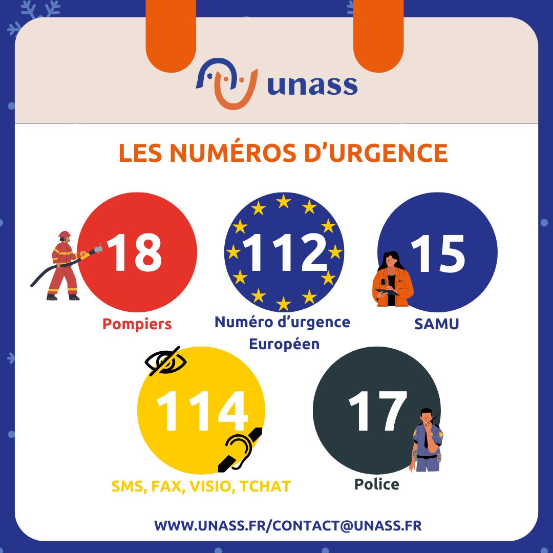 UNASS_fr's tweet photo. Savez-vous quels numéros composer en cas d'urgence ?
Une fois la zone protégée, il est essentiel d’alerter rapidement les secours. Vous ou un témoin pouvez composer ces numéros gratuits et interconnectés 
#UNASS #calendrier #secourisme #premiersecours #GestesQuiSauvent #Urgence https://t.co/oJ1pfEWi8O