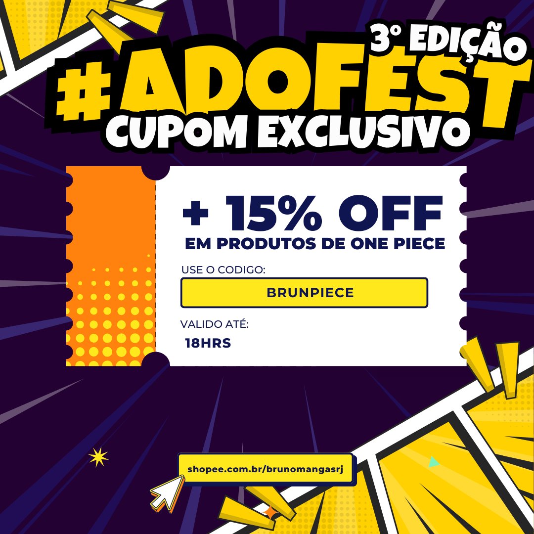 AvisoDeOferta's tweet photo. 🚨CUPOM EXCLUSIVO #AdOFest

15% OFF em todos os produtos de One Piece na loja do @BrunomangasRJ
 🧧Cupom: BRUNPIECE

➡️Compre em: https://t.co/hEKh2Xszcw

*Valido somente ate as 18hrs https://t.co/1PgBSiBjcM