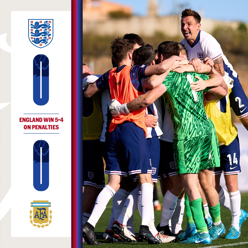 England's tweet photo. A penalty shootout win against Argentina to secure fifth place at the @ifcpf World Cup for our England Cerebral Palsy side! 👊