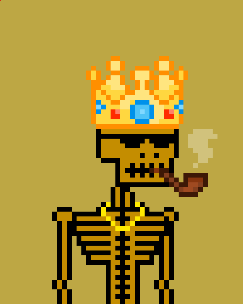 _PixelSkeletons's tweet photo. 👑With a majestic crown and a golden chain that reflects his status, 💀this skeleton exudes authority and style. With a kingdom forged in gold🪙 and his pipe, always lit.💨
The king that your collection needs!

#NFT #NFTGiveaway #NFTCommunity #nftcollectors #NFTcollection #NFTs https://t.co/JcLwDZBbLz