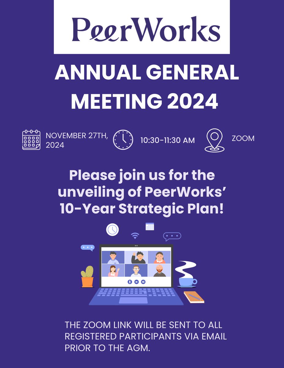 Please join us for PeerWorks' 2024 AGM this Wednesday, November 27th! We will be unveiling our 10-year Strategic Plan! Register  to receive the zoom link: peerworks.ca/news-events/ev…