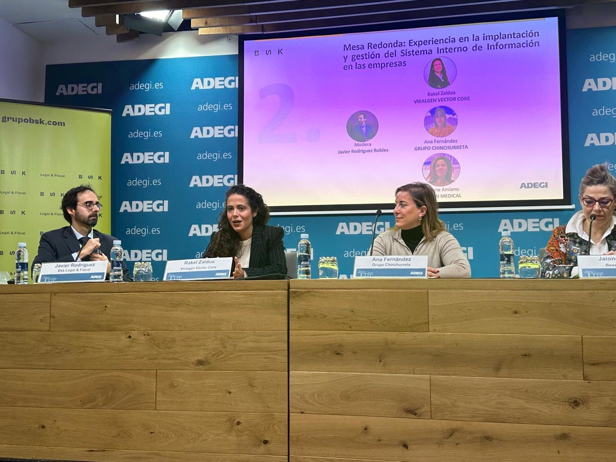 Hemos participado en la jornada de <a href="/ADEGI/">ADEGI</a> sobre #canalesdedenuncia. Nuestra compañera Raquel, de Legal &amp; #Compliance, compartió como lo integramos internamente. Reflexionamos junto a <a href="/Bexenmedical/">Bexen medical</a> y Grupo Chinchurreta sobre buenas prácticas. ¡Gracias a todos/as!