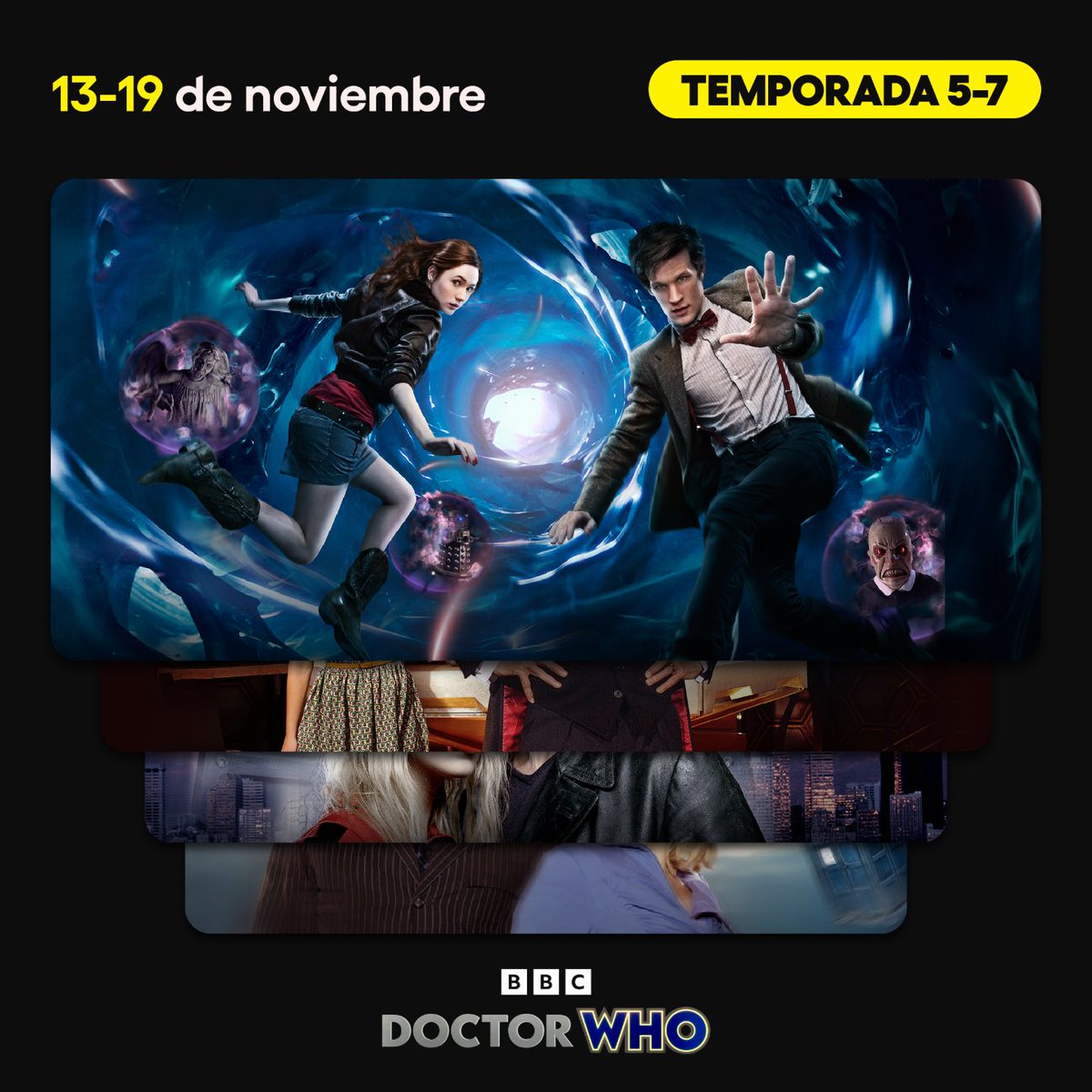Este noviembre, en Pluto TV, celebramos el Día de Doctor Who durante todo el mes con un especial que no te puedes perder. Disfruta de las temporadas 1 a la 9 y revive las aventuras del Doctor a lo largo del tiempo y el espacio. 🚀🕰️ ¡Nos vemos en la TARDIS!