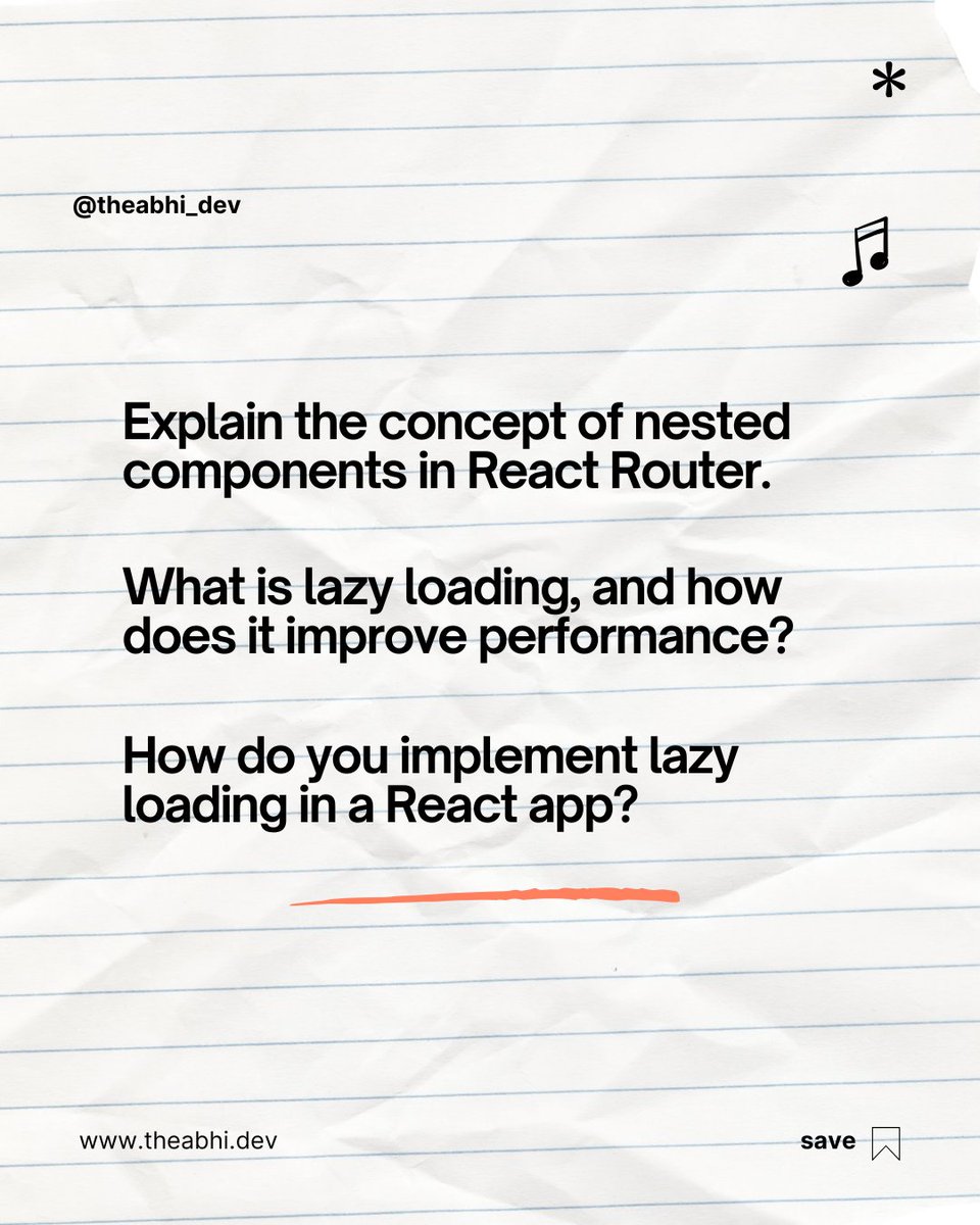 theabhi_dev's tweet image. React Router, SPA & Lazy Loading Interview Prep! 💡 Boost your confidence with these 15 essential questions. 🚀 #ReactInterview #CodingPrep #MERNChallenge 1/2