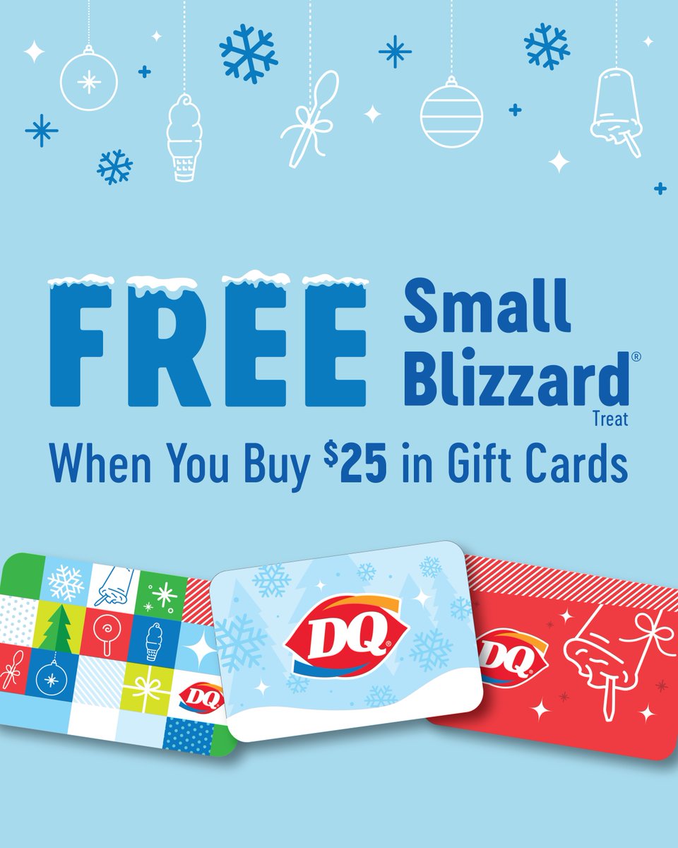 BLIZZARD® Lovers, It’s Time to Celebrate! 🙌✨ 

Get a FREE Small BLIZZARD® when you buy $25 in gift cards at your local Fourteen Foods DQ! Spread joy and treat yourself. ⏳ Limited time offer.

#SweetDealAlert #PerfectGiftIdea #FourteenFoods #DairyQueen