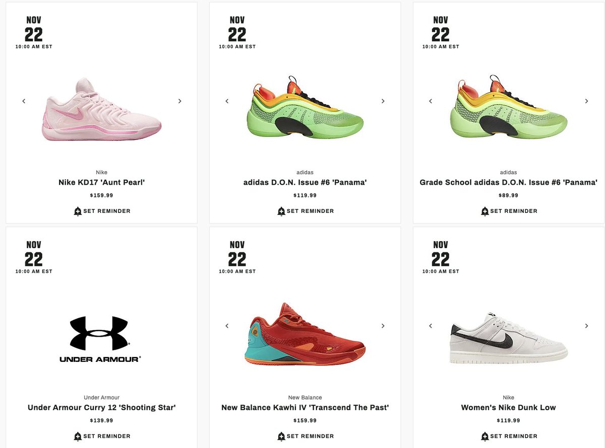 snkr_twitr's tweet photo. AD: LIVE in 15mins

Nike KD 17 'Aunt Pearl'
adidas D.O.N. Issue #6 'Panama'
WMNS Nike Dunk Low 
Under Armour Curry 12 'Shooting Star'
New Balance Kawhi IV 'Transcend The Past'

DSG -> https://t.co/5oDO2SQiw7 https://t.co/TBmOdkmb0b