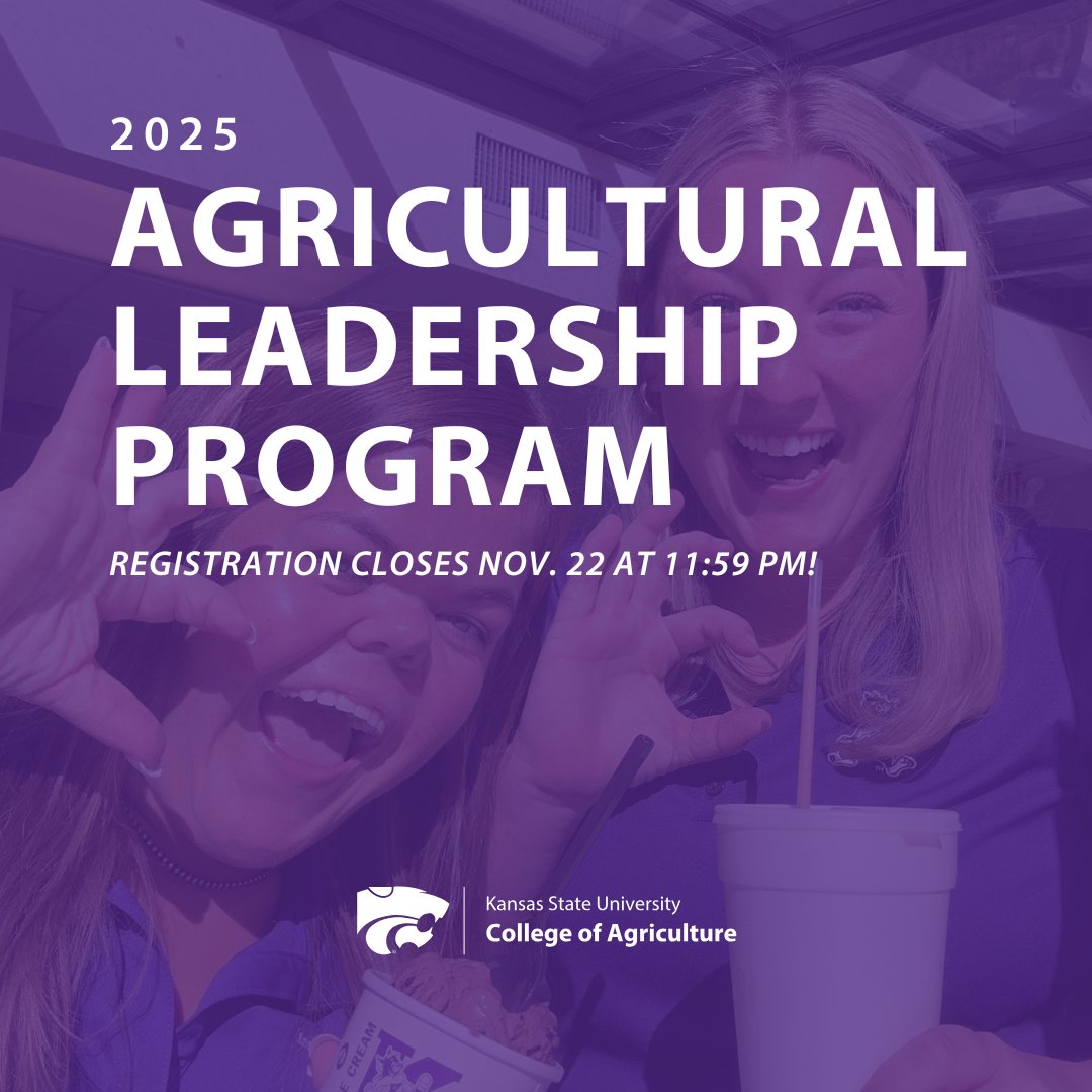 Today is the last day to sign up for the 2025 Agriculture Leadership Program, and it’s open to all students! For more information or to register, visit: kstate.ag/ambassadors 

#AgCats #ALP2025 #KSUAgAmbassadors