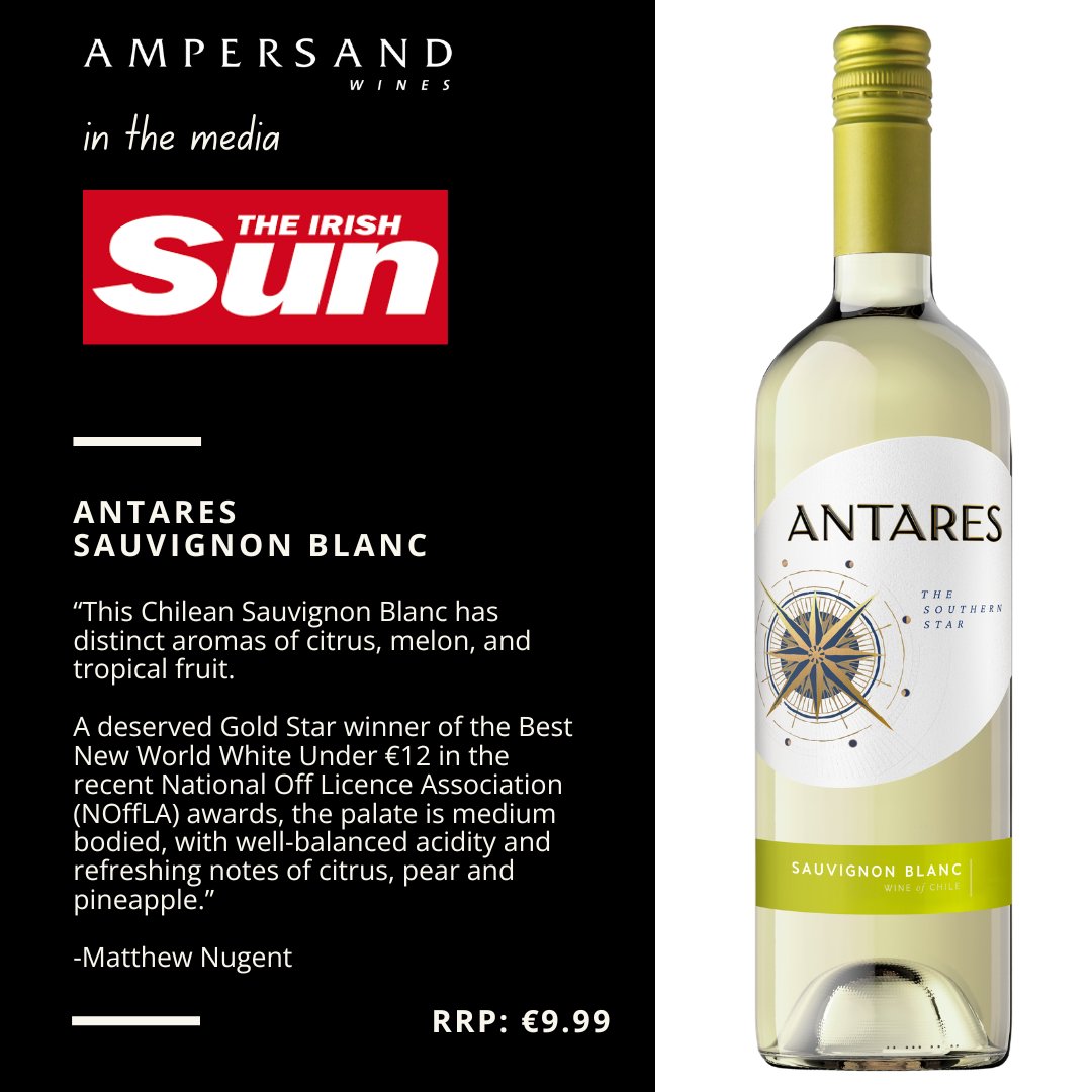 Ampersand (@ampersand_ire) on Twitter photo Thank you <a href="/Winechat/">Matthew Nugent</a> for including our <a href="/carolinawines/">Viña Santa Carolina</a> Antares Sauvignon Blanc in the Irish Sun Festive Wine Guide!
Winne of Best New World White Under €12 at this year's Irish Wine Show by <a href="/NOffLA/">NOffLA</a> , It's fantastic value.
Available from good off licences across Ireland! Thank you <a href="/Winechat/">Matthew Nugent</a> for including our <a href="/carolinawines/">Viña Santa Carolina</a> Antares Sauvignon Blanc in the Irish Sun Festive Wine Guide!
Winne of Best New World White Under €12 at this year's Irish Wine Show by <a href="/NOffLA/">NOffLA</a> , It's fantastic value.
Available from good off licences across Ireland!