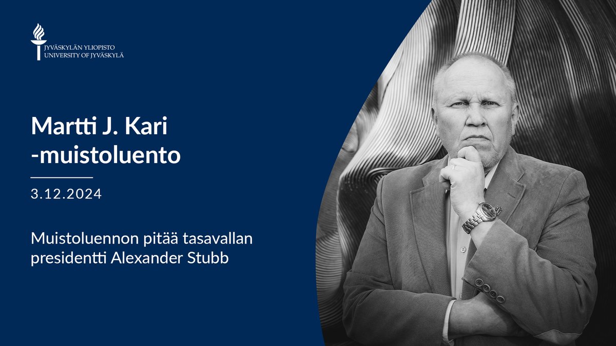 Panu Moilanen (@panumoilanen) on Twitter photo Tiistaina 3.12. pidetÀÀn ensimmÀinen Martti J. Kari eli <a href="/maraj60/">Martti J Kari</a> -muistoluento. Luennon pitÀÀ tasavallan presidentti <a href="/alexstubb/">Alexander Stubb</a>. Samana pÀivÀnÀ aiemmin jÀrjestetÀÀn JyvÀskylÀn digitaalisen turvallisuuden seminaari. SekÀ seminaari ettÀ luento ovat avoimia kaikille kiinnostuneille. Tiistaina 3.12. pidetÀÀn ensimmÀinen Martti J. Kari eli <a href="/maraj60/">Martti J Kari</a> -muistoluento. Luennon pitÀÀ tasavallan presidentti <a href="/alexstubb/">Alexander Stubb</a>. Samana pÀivÀnÀ aiemmin jÀrjestetÀÀn JyvÀskylÀn digitaalisen turvallisuuden seminaari. SekÀ seminaari ettÀ luento ovat avoimia kaikille kiinnostuneille.