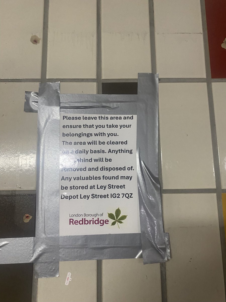 LukeLevine0's tweet photo. Hey @RedbridgeLive, are you taking possessions from those seeking shelter in Gants Hill Station? It's below freezing outside this week. Are their sleeping bags and clothes just being thrown out? What are you doing to provide sustainable shelter options? https://t.co/nWJcSCtvQO