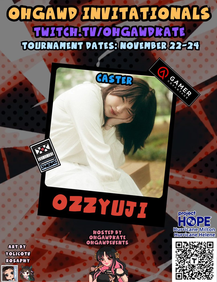 ozzyuji's tweet image. excited to announce that i will be casting for the ohgawd invitational @OhgawdEvents! we&apos;ll be raising money for @projecthopeorg for the victims of hurricane milton and helene. donation link in the replies below! 

#ohgawdinvitationals #ohgawdevents #projecthope