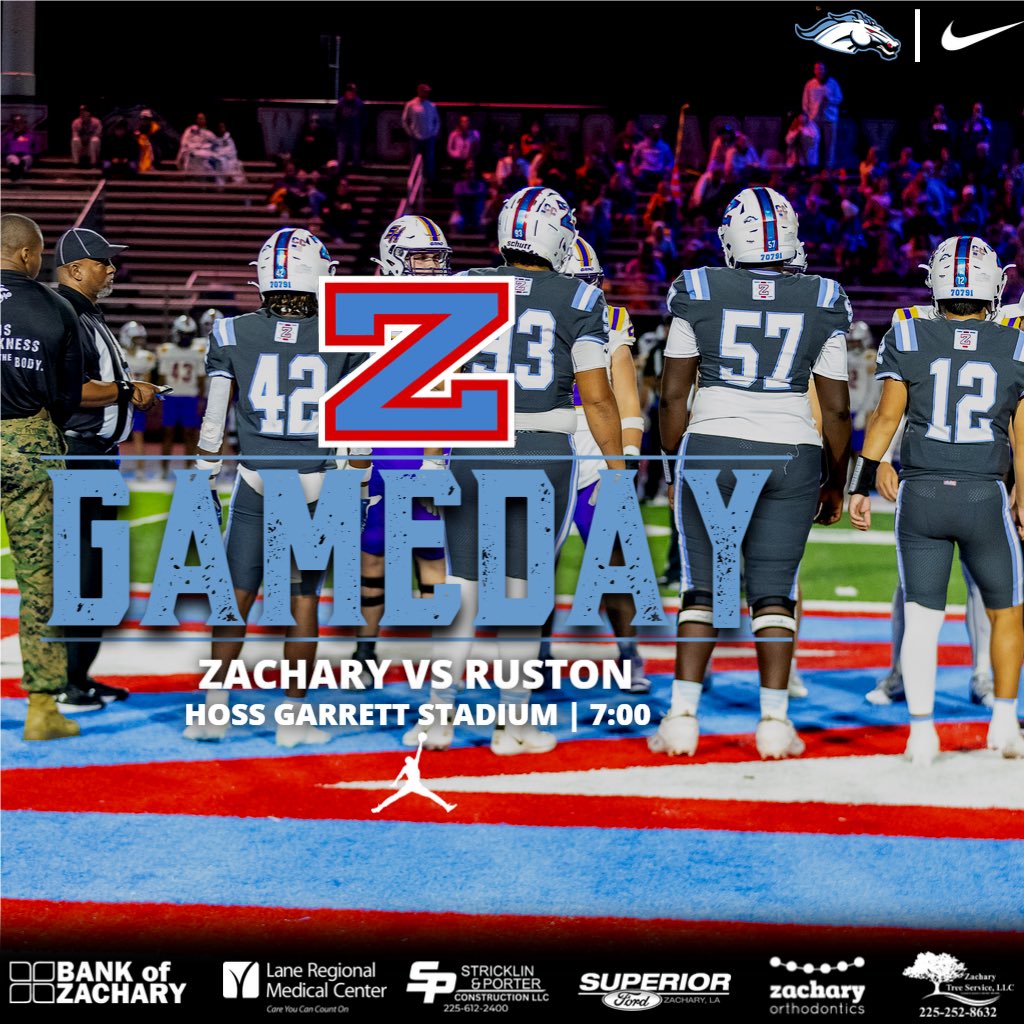 Game day! Tonight The Broncos travel to Ruston to take on The Bearcats in the 2nd Round of the LHSAA playoffs! Kickoff is set for 7:00. #itsallabouttheZ