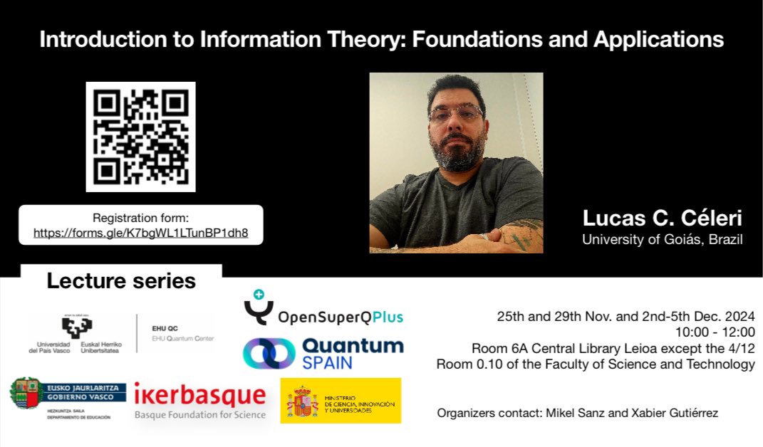 It’s a real pleasure to announce a lecture series by a great friend Lucas Céleri from UFG, Brazil, on “Introduction to Information Theory: Foundations and Applications”. The course won’t be broadcasted but will uploaded in our channel: m.youtube.com/@NquirePhysics…